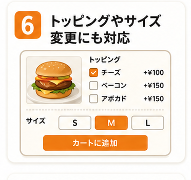 トッピングやサイズ変更にも対応