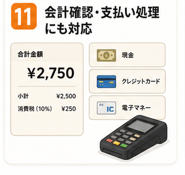 会計確認・支払い処理にも対応