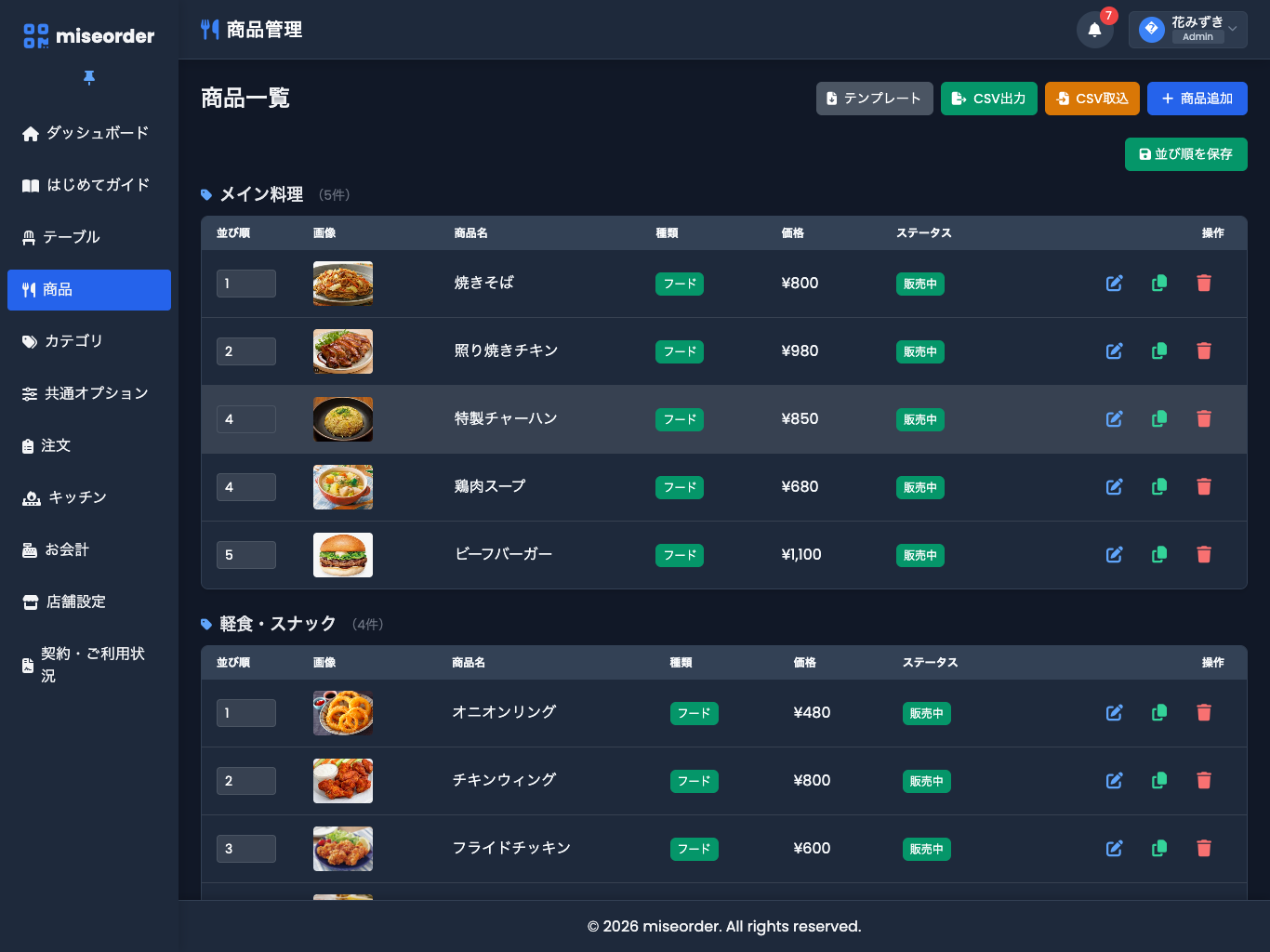 商品管理画面